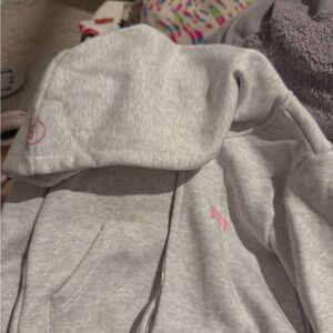 Gray Hoodie with Pink Logo